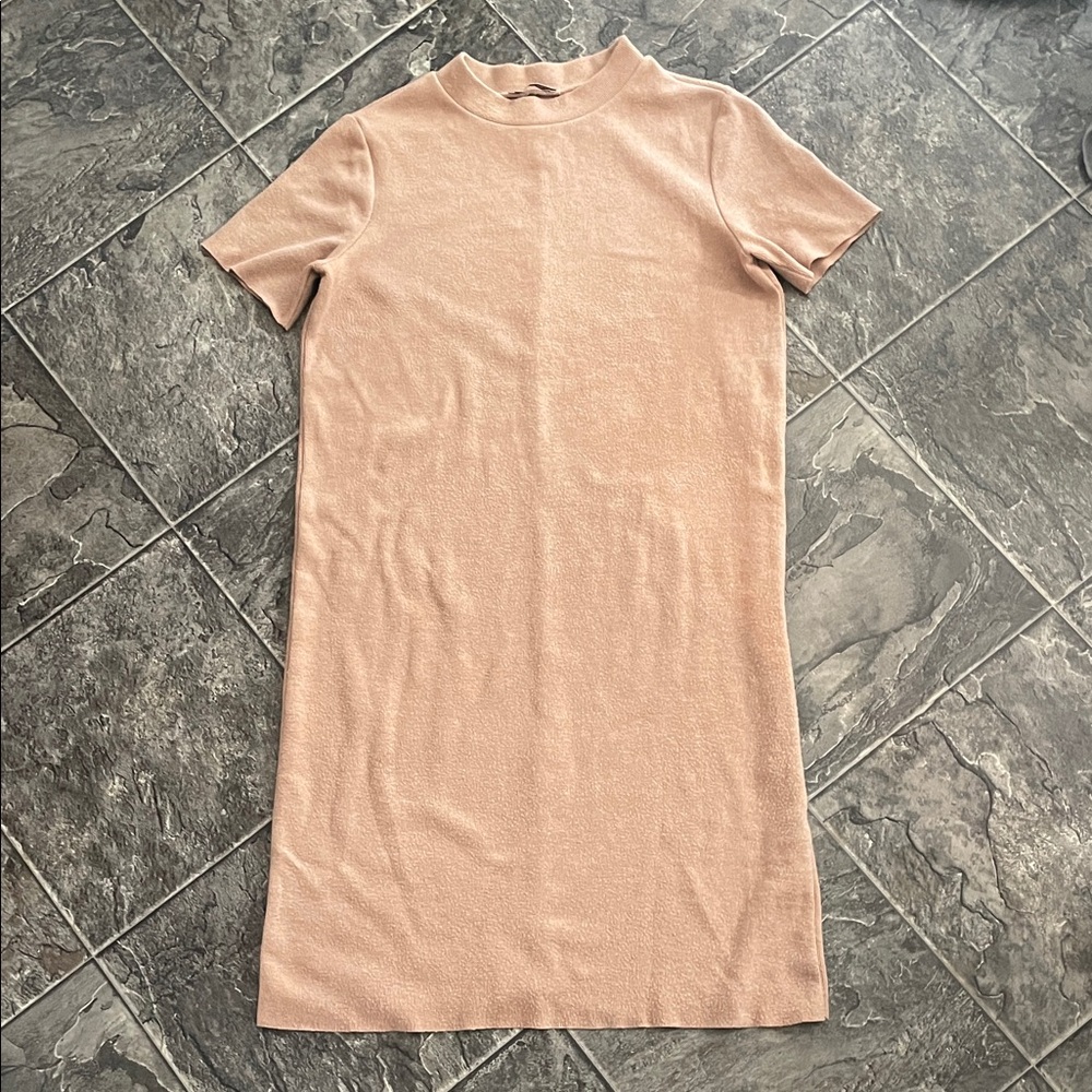 ZARA Sweater Dress Camel Brown Tan Short Sleeve Midi Cottagecore Coastal Cozy